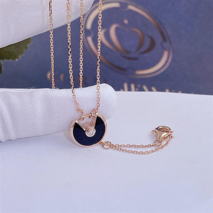 [Stellar Jewelry]AMULETTE ROSE GOLD ONYX NECKLACE