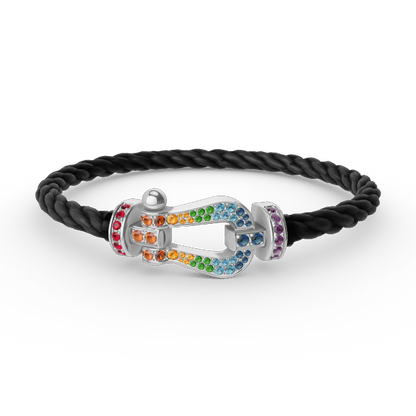 [Stellar Jewelry]FORC LARGE HORSESHOE  COLORED DIAMOND BRACELET SILVER