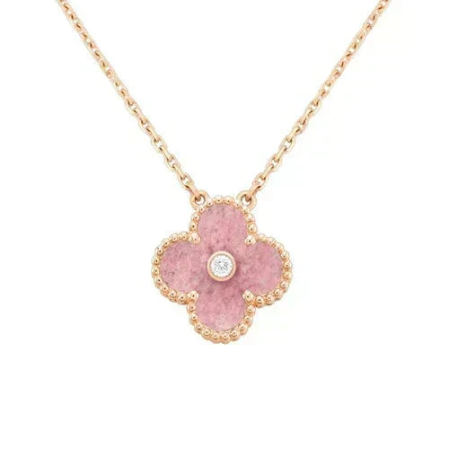 [Stellar Jewelry]CLOVER 15MM DIAMOND RHODONITE NECKLACE
