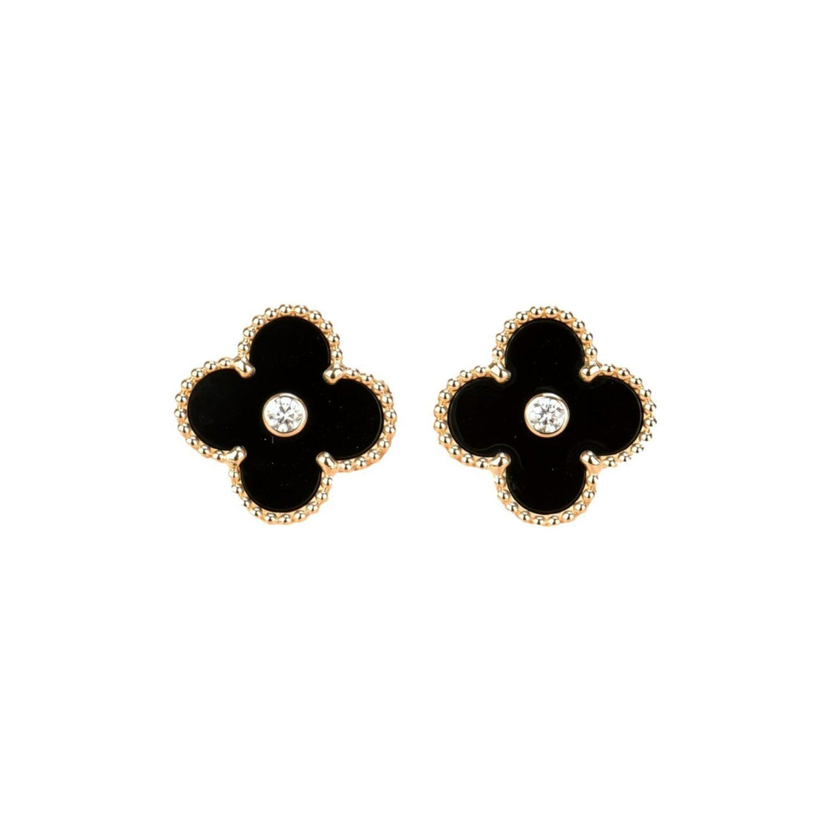 [Stellar Jewelry]CLOVER MEDIUM 1 MOTIFS ONYX DIAMOND EARRINGS