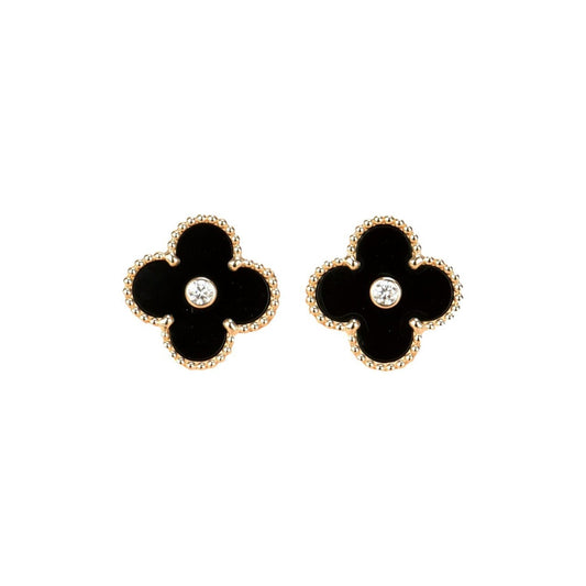 [Stellar Jewelry]CLOVER MEDIUM 1 MOTIFS ONYX DIAMOND EARRINGS