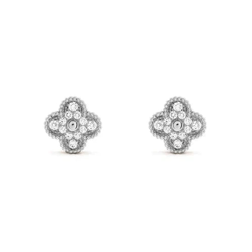 [Stellar Jewelry]CLOVER 1 MOTIFS DIAMOND STUD EARRINGS SILVER