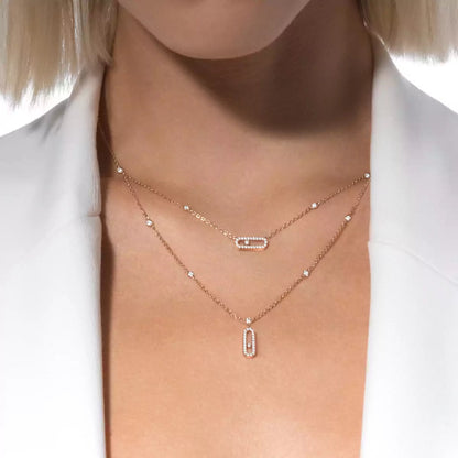[Stellar Jewelry]2 Rows Rose Gold Diamond Pave_ Necklace Move Uno