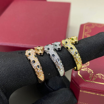 [Stellar Jewelry]FULL DIAMOND DOUBLE LEOPARD HEAD RING