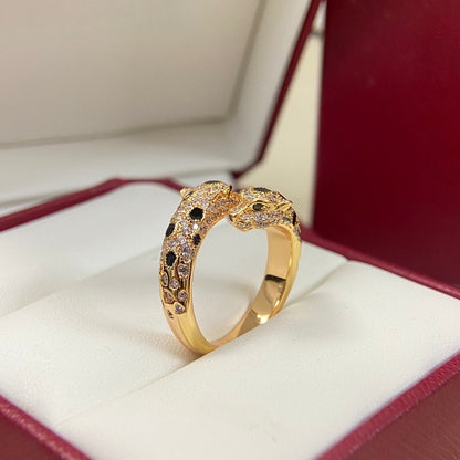 [Stellar Jewelry]FULL DIAMOND DOUBLE LEOPARD HEAD RING
