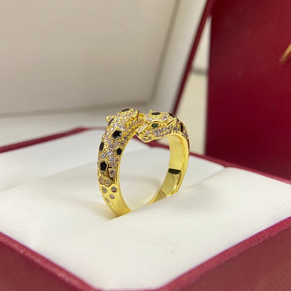 [Stellar Jewelry]FULL DIAMOND DOUBLE LEOPARD HEAD RING