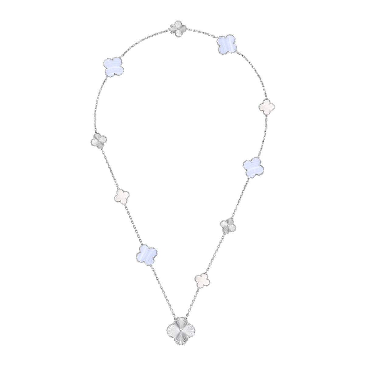 [Stellar Jewelry]DETACHABLE CLOVER 15(11+4) FLOWER SILVER NECKLACE SET