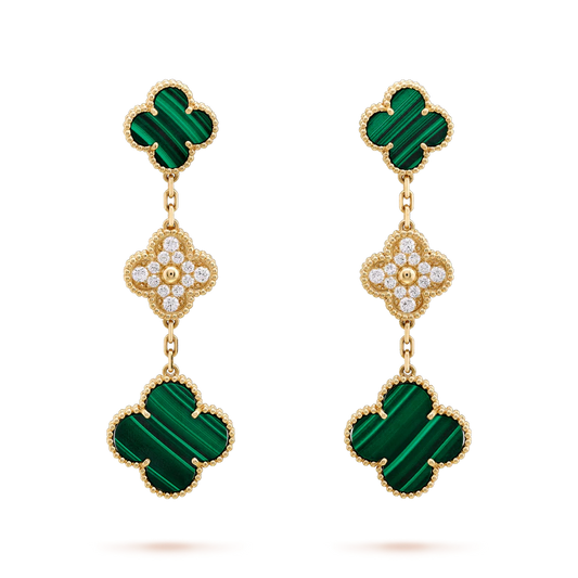 [Stellar Jewelry]CLOVER EARRINGS GOLD MALACHITE DIAMOND 3 MOTIF