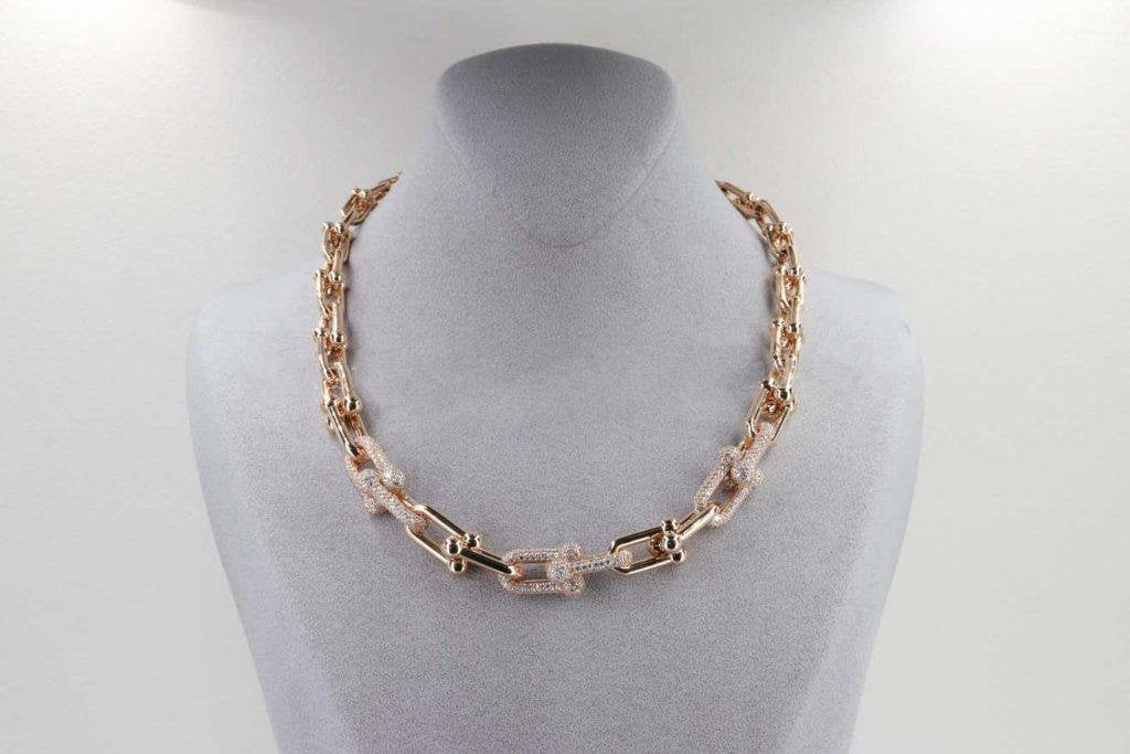 [Stellar jewels]HARDWEAR GRADUATED LINK NECKLACE ROSE GOLD WITH PAVE DIAMONDS
