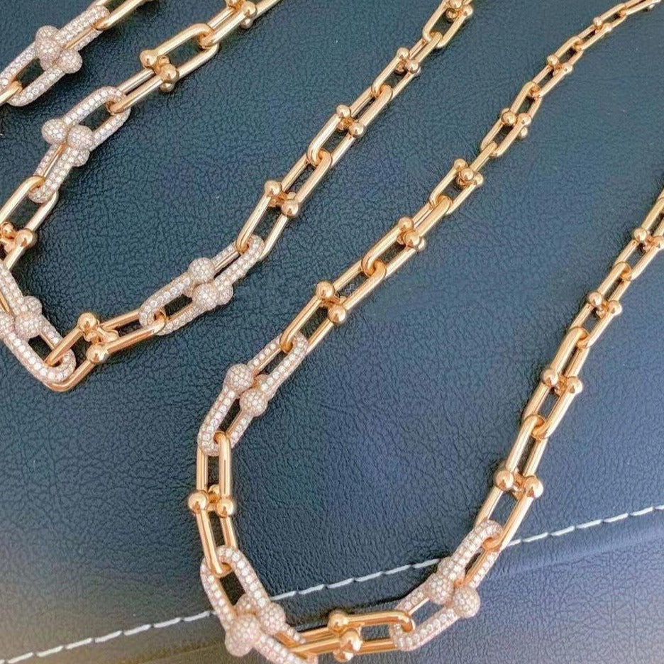 [Stellar jewels]HARDWEAR GRADUATED LINK NECKLACE ROSE GOLD WITH PAVE DIAMONDS