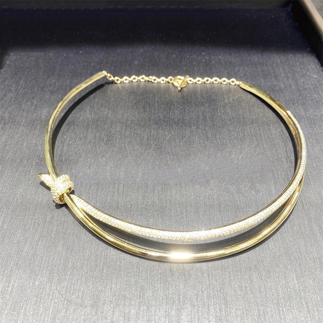 [Stellar jewels]KNOT DOUBLE ROW NECKLACE IN YELLOW GOLD WITH DIAMONDS