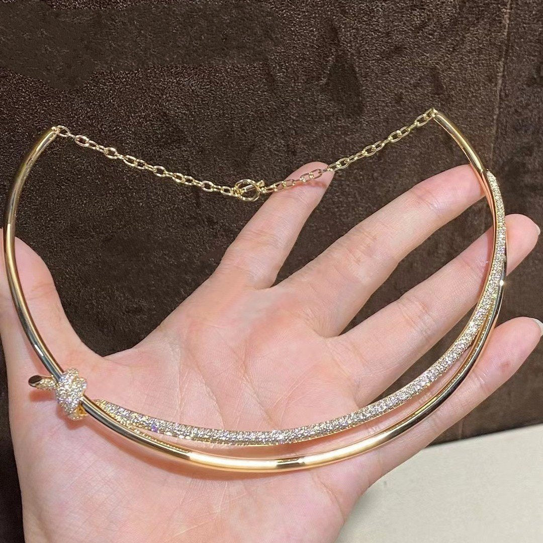 [Stellar jewels]KNOT DOUBLE ROW NECKLACE IN YELLOW GOLD WITH DIAMONDS