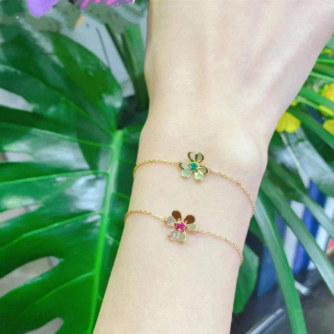 [Stellar Jewelry]FRIVOLE GOLD FLOWER PINK MALACHITE BRACELET