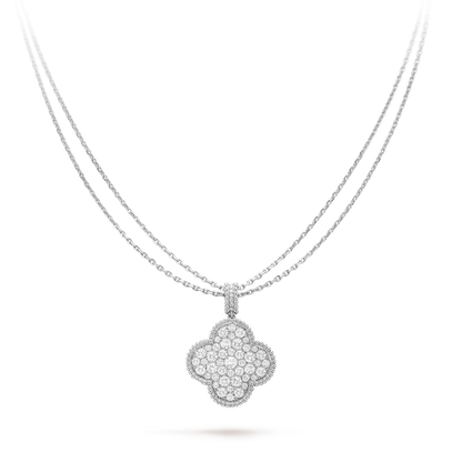 [Stellar Jewelry]CLOVER 25MM SILVER FULL DIAMOND BIG CLOVER NECKLACE