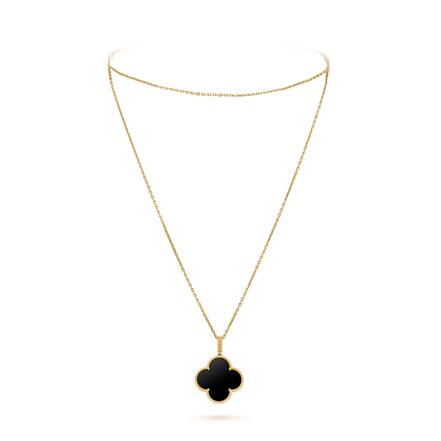 [Stellar Jewelry]CLOVER 25MM GOLD ONYX BIG CLOVER NECKLACE