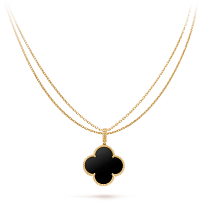 [Stellar Jewelry]CLOVER 25MM GOLD ONYX BIG CLOVER NECKLACE