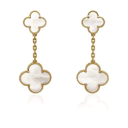 [Stellar Jewelry]CLOVER 2 MOTIF WHITE MOP EARRINGS